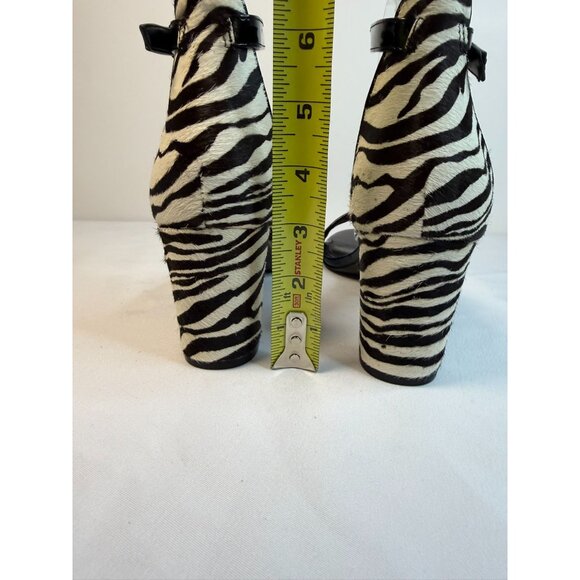 Nine West Pruce Womens Size 11 Black Patent Zebra Open Toe Block Heel Shoe Dress - Picture 8 of 11